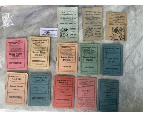 Gainsborough Trinity Football Memorabilia: Fixture cards for 46/47 56/57 61/62. C/W season ticket cards which also have fixtu