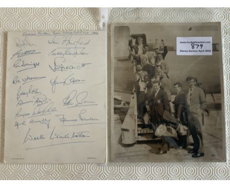 England 1962 World Cup Signed Football Menu + Photo: Incredibly rare item in which Bobby Moore made his England debut on this