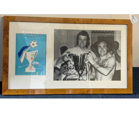 Chelsea 1971 ECWC Framed Programme + Signed Display: Original programme from Real Madrid v Chelsea match in Athens together w