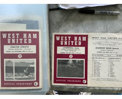 West Ham 1950s + 1960s Football Programmes: Two large folders from the late 50s and early 60s including reserve and youth pro