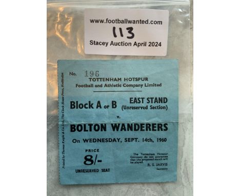 60/61 Tottenham v Bolton Football Ticket: Spurs double season home ticket dated 14 9 1960 has fold.