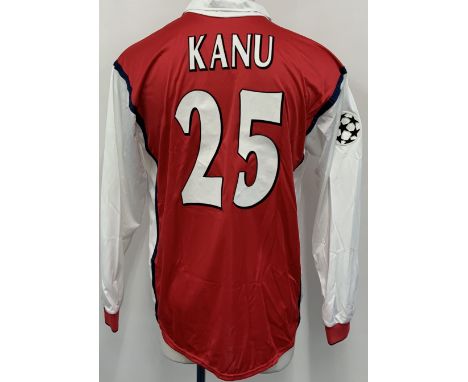 Kanu Arsenal 1999 - 2000 Home Match Worn Football Shirt: Red Nike Dreamcast long sleeve shirt. Champions League badging to ar