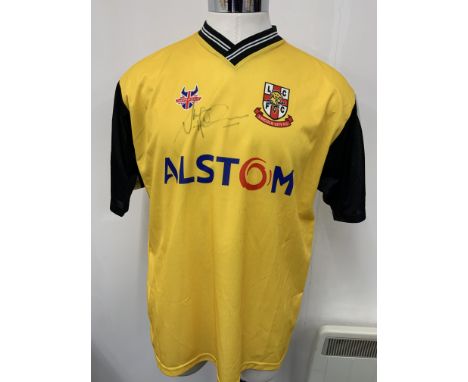 Lincoln City 2001 - 2002 Match Worn Football Shirt: Yellow away match worn shirt with number 5 Holmes to rear and Nationwide 