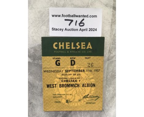 57/58 Chelsea v West Brom Football Ticket: League match dated 11 9 1957 in excellent condition.
