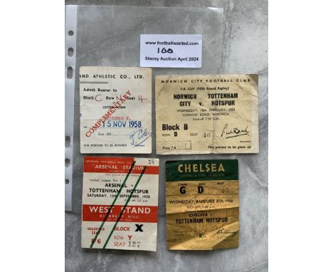58/59 Tottenham Away Football Tickets: League matches at Chelsea Arsenal Luton plus FA cup at Norwich. Good with some having 