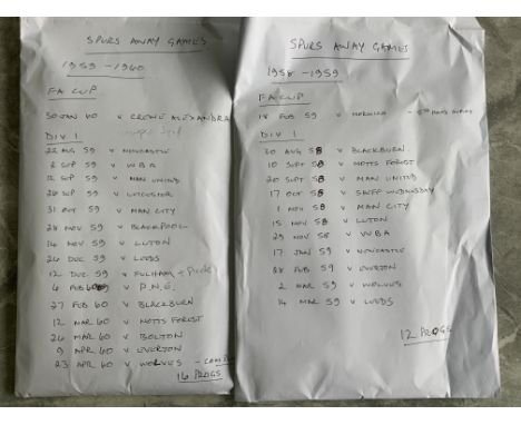 1950s Tottenham Away Football Programmes: Collected by White Hart pub landlord who often travelled to away matches with the t
