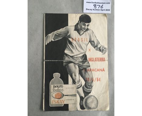 1964 Brazil v England Signed Football Programme: We believe this is Englands rarest away programme certainly post war. Only g