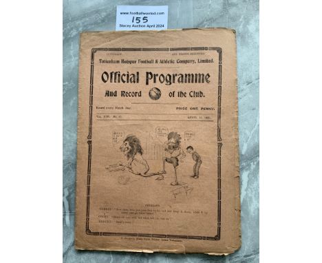 1920 - 1921 Tottenham Reserves v Millwall Football Programme: Dated 18 4 1921 for the London Combination match. Fair/good wit