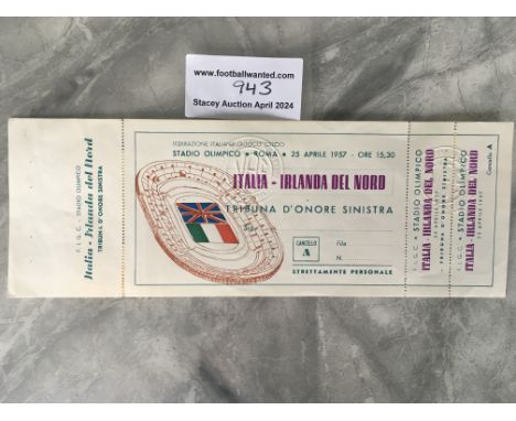 1957 Italy v Northern Ireland Unused Football Ticket: Stunning long ticket with all counterfoils attached and date of match 2