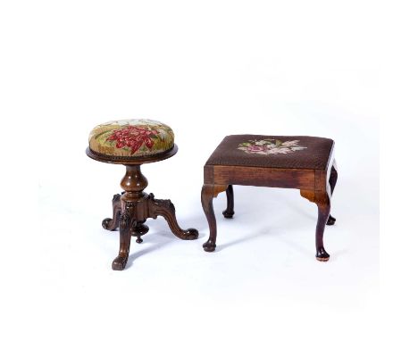Oak dressing stool with tapestry drop in seat19th Century, 48cm wide x 39cm deep x 38cm and a 19th Century rosewood swivel to