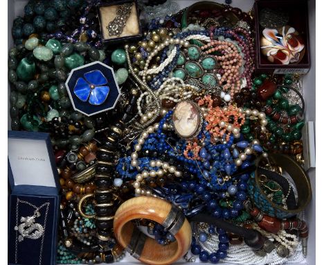 Large collection of costume jewellery to include: simulated pearl necklaces, malachite necklaces, lapis lazuli bead necklaces