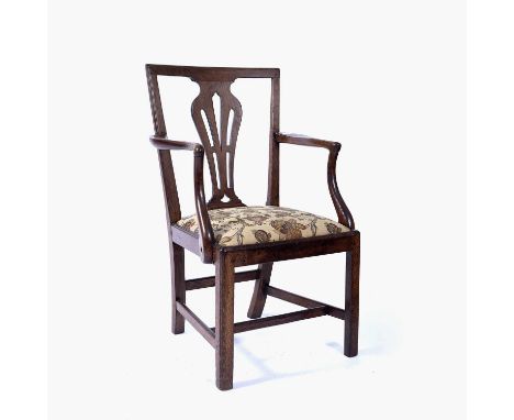 Oak elbow chair Late 18th Century, with pierced vase splat back and upholstered drop-in seat, 92cm high overallCondition repo