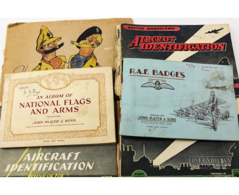 Three booklets of cigarette cards, including RAF Badges by John Player &amp; Sons; various 'Aircraft Identification' guide bo