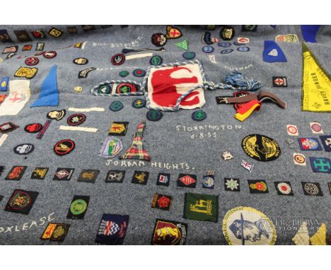 Boy Scout &amp; Girl Guide interest - a camp rug with embroidery for Storrington, 6.8.55, Billingshurst, 24.8.56 and Baden Po