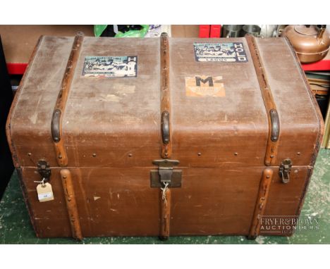 A vintage steamer trunk, with key, lift out tray with compartment below, by J.E. Beale