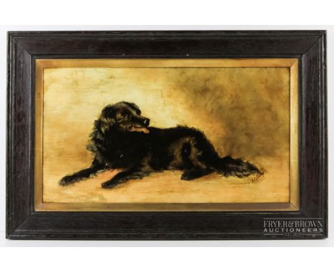 J.C. Sayer - portrait of a black dog, oil on canvas, the stretcher inscribed 'Painted 1893', signed, 46 x 26cm approx.