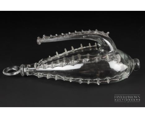 An English glass wall barometer, tear drop form with pincered trailing and suspension loop, c1880, 27.5cm long