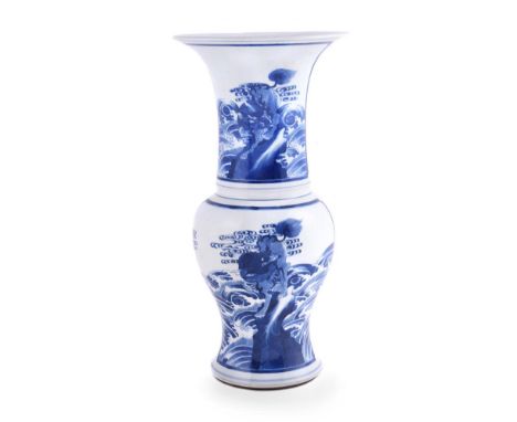 A Chinese blue and white 'Phoenix' vase, in Kangxi style, painted with panels of Buddhist lions, 45.5cm high 青花凤鸟纹瓶Condition 