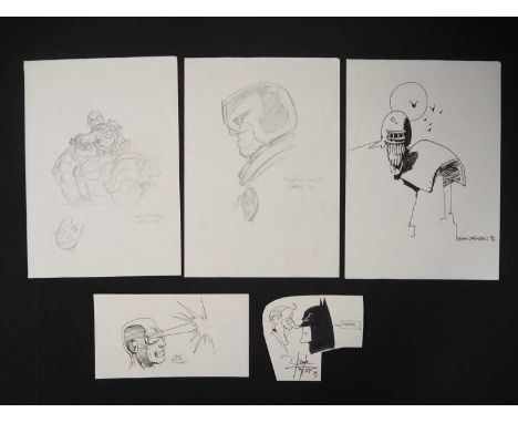 CONVENTION SKETCHES (5 in Lot) - Includes 'Riddler & Batman' by DAVE TAYLOR + 'Cyclops' by IAN AKIN + 'Judge Dredd' & 'Judge 