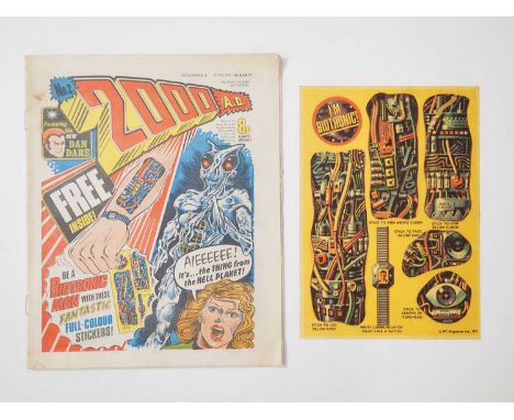 2000 AD PROG #2 (1977 - IPC) - KEY ISSUE - First appearance of Judge Dredd - Comes with the full set of FREE BIOTRONIC STICKE