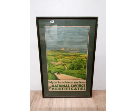 A FRAMED POSTER HELP THE SUN TO SHINE ON YOUR FUTURE BY NATIONAL SAVINGS CERTIFICATE SIGNED NORMAN WILKINSON