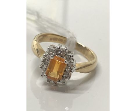 9CT GOLD FIRE OPAL AND DIAMOND RING SIZE J