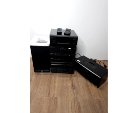 A TECHNICS CD STERO SYSTEM WITH A SPEAKER AND IPOD DOCKING STATION