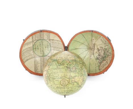 A John and William Cary 3-inch pocket globe in case,  English,  circa 1800,the cartouche printed CARY'S Pocket Globe agreeabl