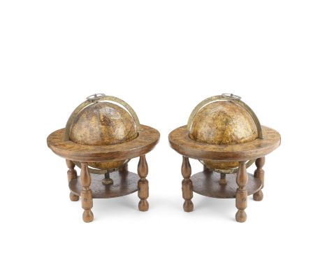A pair of John Dovaston 9-inch manuscript terrestrial and celestial table globes,  English,  18th century,each sphere mounted