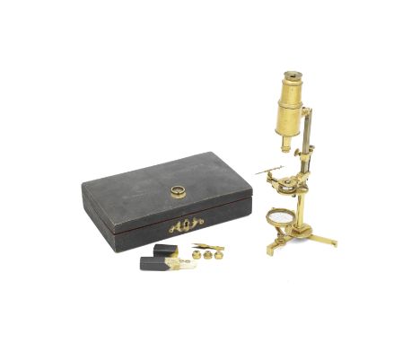 A Benjamin Martin-type Compound Monocular Microscope, English, circa 1770,with tube supported by a bracket above a winged sta