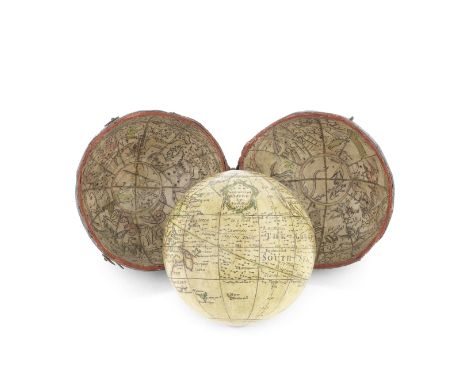 A Nathaniel Hill 2 ¾-inch pocket globe in case,  English,  circa 1760,the cartouche signed A NEW Terrestrial GLOBE by Nath Hi