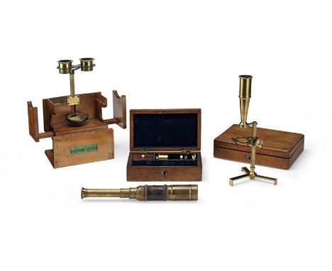 A Group of Three Microscopes, English, 19th century,comprising a Statham's combined telescope and microscope in case, a Charl