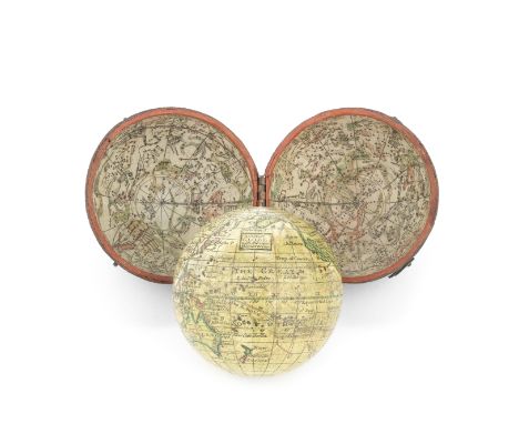 A 2 ¾-INCH TERRESTRIAL POCKET GLOBE AFTER HERMAN MOLL, English, circa 1775,the rectangular cartouche inscribed A Correct Glob