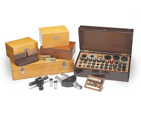 A Collection of Microscope Accessories, 20th century,including a case of Carl Zeiss oculars, objectives and substage condense