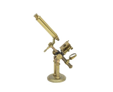 A Thomas Gregory Compound Monocular Microscope, English, Mid 19th century,signed Gregory FECIT, Birmingham, with rack and pin