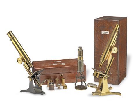 Three Compound Monocular Microscopes, English, 19th century,Including two by Smith &amp; Beck in fitted cases, and one Culpep