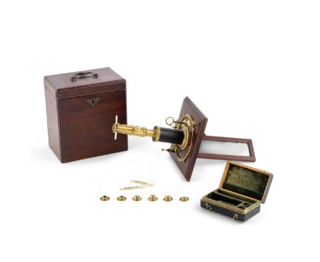 A rare John Cuff mahogany and brass solar microscope, English, mid 18th century,signed John Cuff Londini Fecit, the square ma