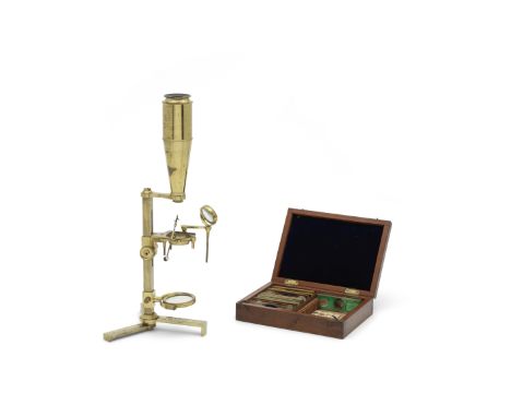 A J. Tuther Brass Compound Monocular microscope, English, Early 19th century,signed TUTHER KING STR. BLOOMSBURY, LONDON, with