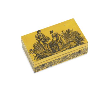 A Small Cylinder Music Box, Swiss, circa 1840,the 6cm cylinder playing two airs, on sectional comb, in yellow painted tinplat