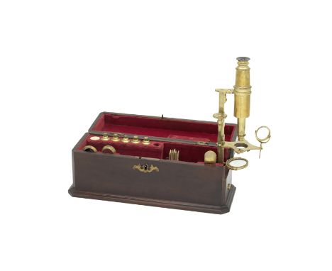 A Lincoln Brass Compound Chest Microscope, English, late 18th century,signed LINCOLN LONDON, with focusing to the stage with 