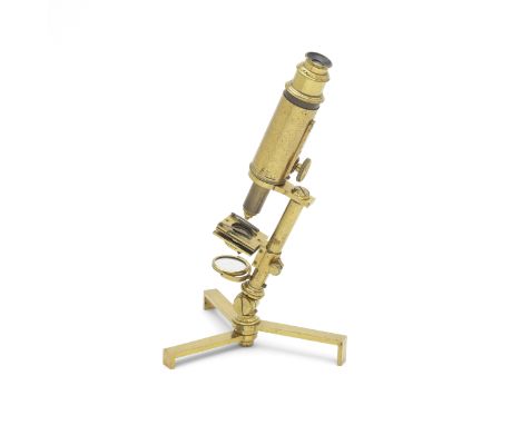 A Brass Compound Monocular Microscope, English, Early 19th century,with rack and pinion focusing, sprung stage with concave r