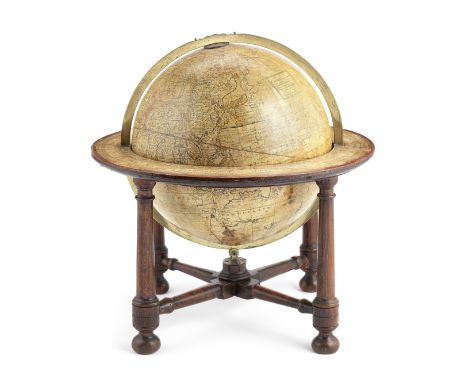 A John Senex 12-inch terrestrial table globe,  English,  circa 1740,the cartouche printed A New and Correct GLOBE of the EART