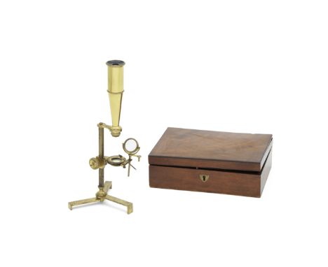 A Gould-type Compound Monocular Microscope, English, Mid 19th century,in fitted mahogany case with complete set of accessorie