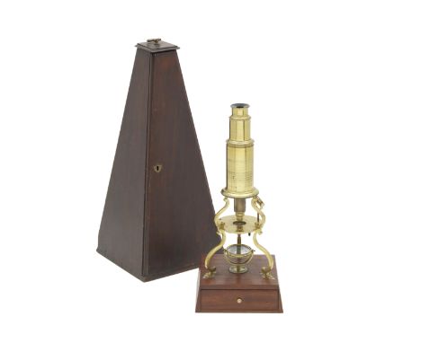 A W. &amp; T. Gilbert Culpeper-type Compound Monocular Microscope, English, circa 1820,with rack and pinion focusing, on Culp