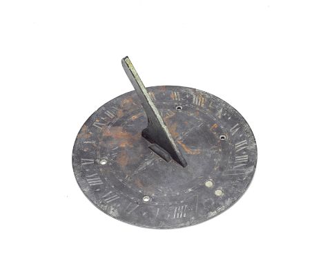 An Adams Bronze Horizontal Sundial, English, late 18th century,signed ADAMS LONDON, the circular base plate engraved with Rom