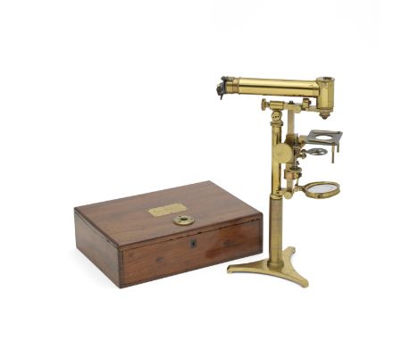 A Charles Chevalier Brass Horizontal Compound Microscope, French, circa 1840,signed CHARLES CHEVALIER to the eyepieces, with 