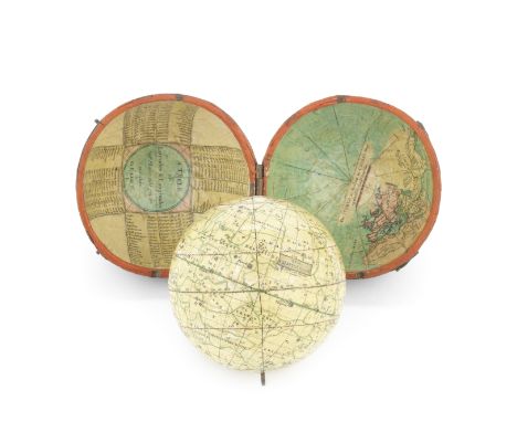A John and William Cary 2 ¾-inch pocket globe, English,  early 19th century,the cartouche printed NEW CELESTIAL GLOBE, printe
