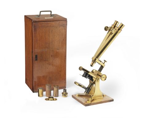A Baker Binocular Compound Microscope, English, late 19th century,signed Baker 244 High Holborn, London, with rack-and-pinion