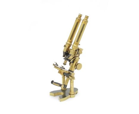 A rare Nachet et Fils brass binocular compound microscope, French, circa 1860,signed NACHET ET FILS a Paris 16 Rue Serpente, 