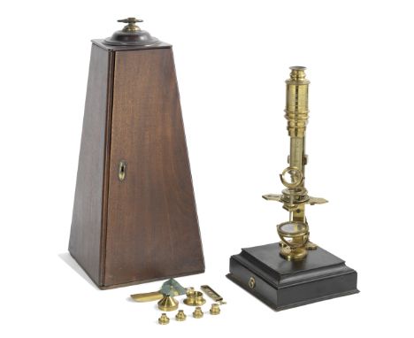 A Cuff-type Compound Monocular Microscope, English, third quarter of the 18th century,of standard Cuff design, on square maho